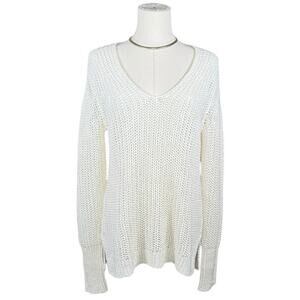 Banana Republic Italian Linen Open Knit Sweater Top Cream Coastal Lightweight M